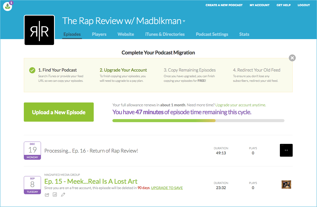 Episodes processing in Buzzsprout